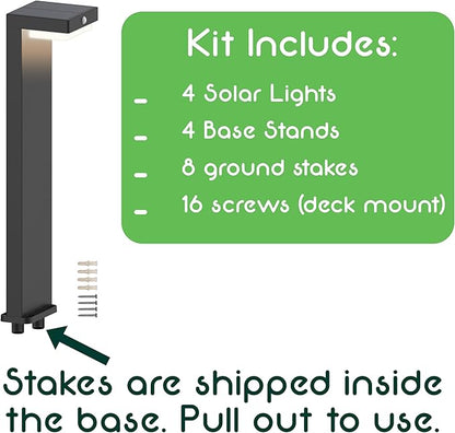 Solar Pathway Lights - Walkway Solar Lights for Outside - PIR Sensor & Two Lighting Modes - Rechargeable Battery Lasts Up To 55 Hours - 3000K - IP44 Weather Resistant - 4 Pack - 20.5" Height