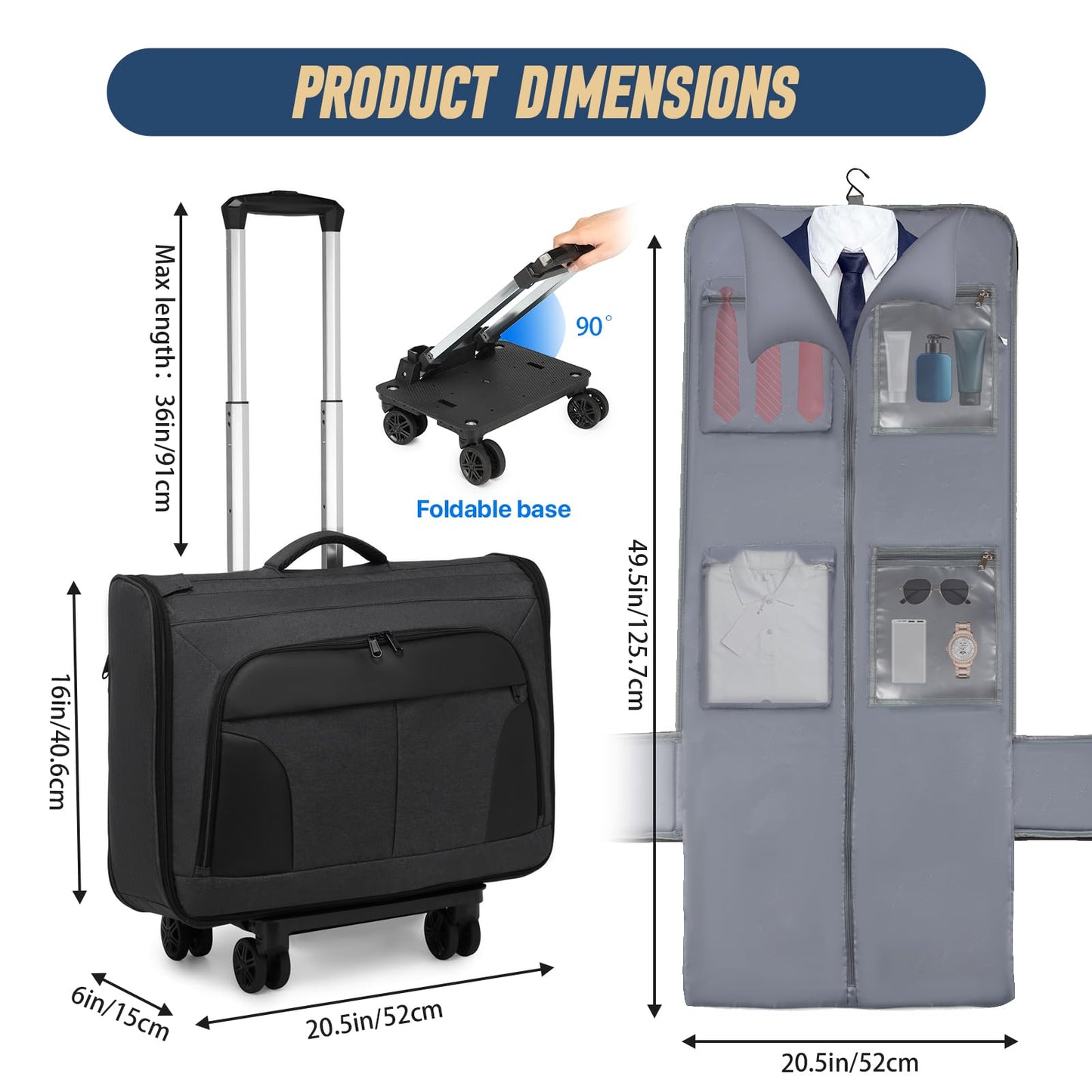 Rolling Garment Bag, Large Carry On Garment Bag With Wheels, Men Women Suit Carry On Garment Bag for Travel Business