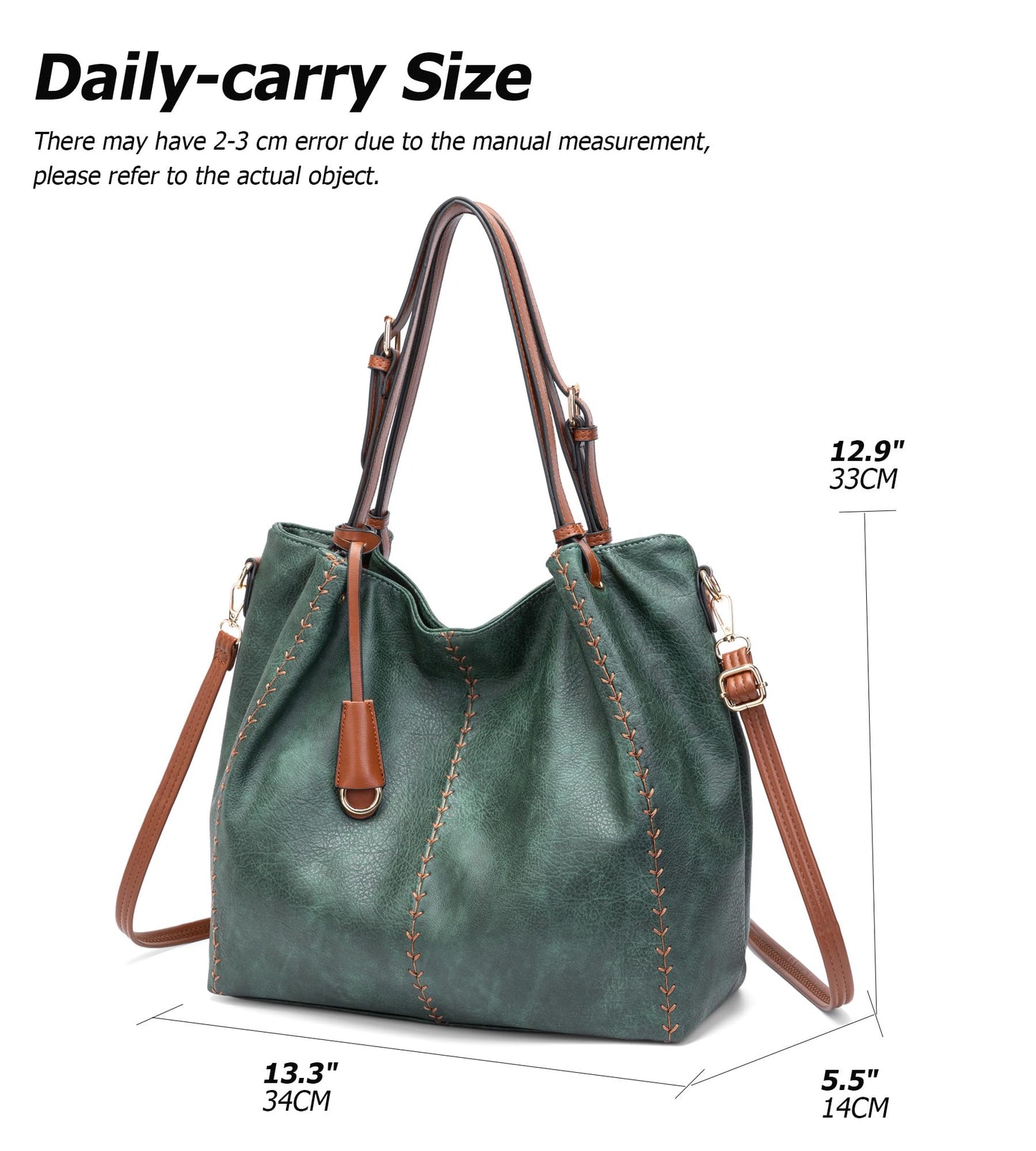 myfriday Casual Faux Leather Tote Hobo Bag for Women, Soft Shoulder Bag Crossbody Satchel Purse and Handbag (Green)