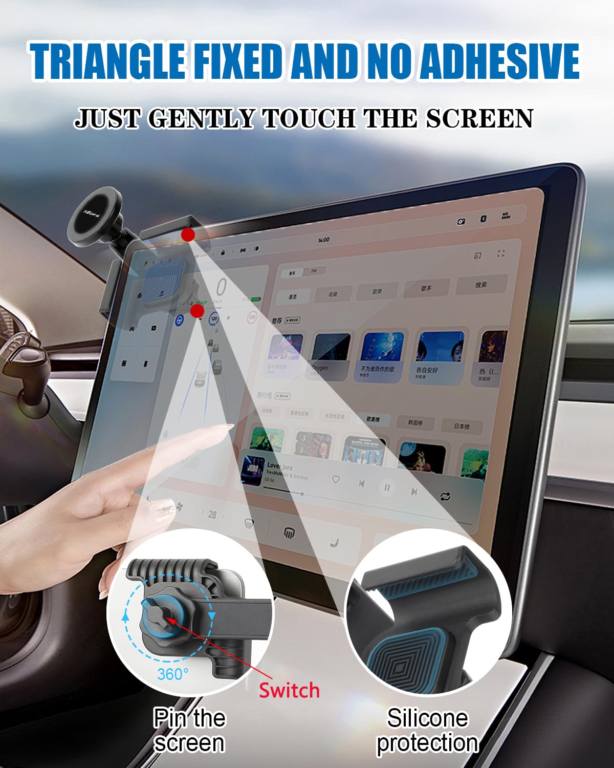 for Qi2 15W Tesla Magsafe Charger [Heat Restriction], Tesla Phone Mount Charger for Model Y/3/Laptop Screen, Wireless Fast Charging for iPhone 17/16/15/14/13/12 Series with 40″ C-C Cable