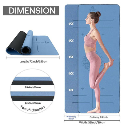 Yoga Mat Non Slip TPE Thick Yoga Mat with Alignment Mark, Large Size 72"L x 32"W x 0.32"Th or 0.24"Th, Anti-Tear Exercise & Fitness Mat for Yoga, Pilates & Floor Workouts (Blue Black, Thickness-6mm)