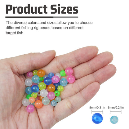MAFIMOEA 200/500pcs Luminous Fishing Beads Bait Eggs Assorted Set Plastic Fishing Line Rig Bead for Bass Catfish 6mm 10mm Freshwater Saltwater