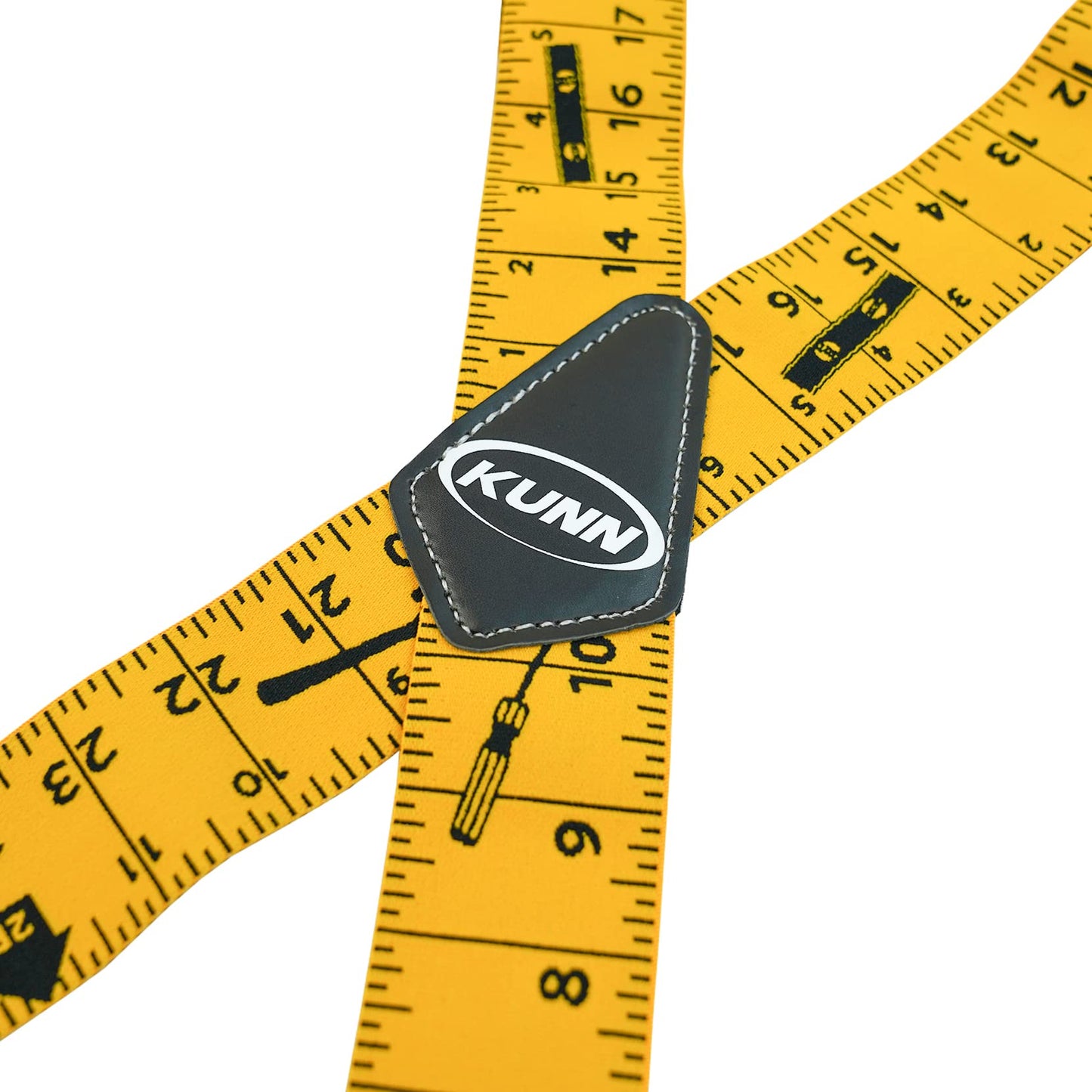 KUNN Men Suspender Tape Measure Pattern 2 inch Suspender Fully Strength Elastic with Heavy Duty Clip,Yellow Color
