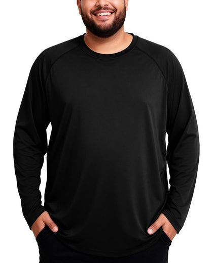 Roadbox Men's Big and Tall UPF 50+ UV Sun Protection Shirts, Long Sleeve Cooling Rash Guard Quick Dry Fishing Swim T-Shirt Black
