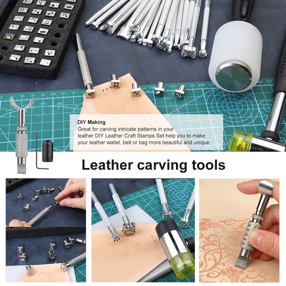 447 Pcs Leather Working Tools, Leather Working Kit for Cutting Punching Stamping Stitching with Instruction & Storage Case, for Saddle Making, DIY Projects