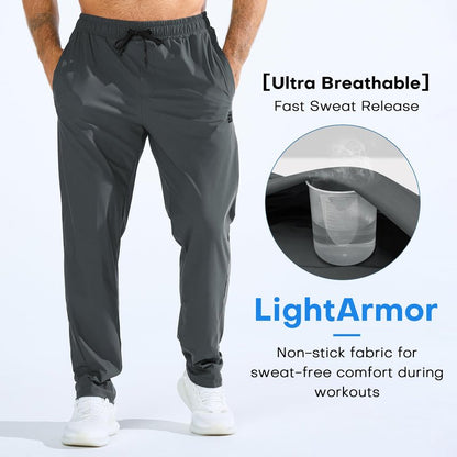 BROKIG Mens LightArmor Workout Sweatpants with Zip Pocket, UPF 50+ Stretch Gym Joggers Men Sweat Pants for Athletic(Small,Dark Grey)
