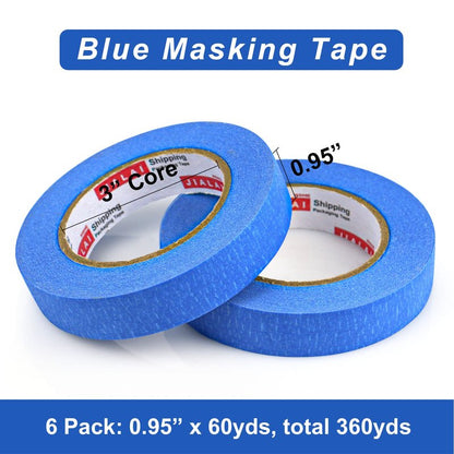 JIALAI HOME 6 Rolls Painters Tape 1 inch Bulk Painter Tape Roll, Blue Masking Tape, Blue Paint Tape 1 Inches x 60 Yards for General Purpose Walls Painting, Automotive