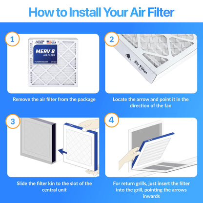 Filter King 17x25x1 Air Filter (MERV 8) (6-Pack) Dust & Allergy Control AC Furnace Filters, MADE IN USA, HVAC, Pleated, Electrostatic (Actual Size: 16.5 x 24.5 x .75)