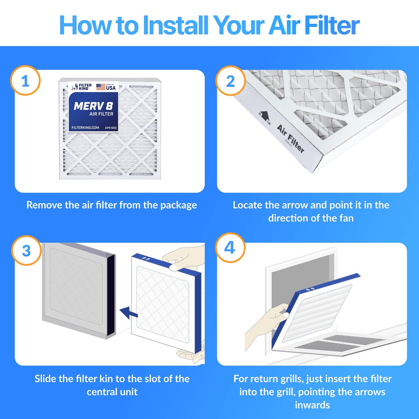 Filter King 17.25x29.25x2 Air Filter (MERV 8) (6-Pack) Dust & Allergy Control AC Furnace Filters, MADE IN USA, HVAC, Pleated, Electrostatic (Actual Size: 17.25 x 29.25 x 1.75)