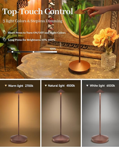 Portable Led Cordless Lamp Table Light 2 Pack, Rechargeable 6000mAh Battery Outdoor Table Lamp for Dinning Restaurant Patio Bedroom Camping, IP54 Waterproof, Dimmable