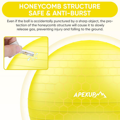APEXUP Yoga Ball, 660 lbs Anti-Burst Exercise Ball with Pump, 5 Sizes (XXL(31"~34") 85cm, Yellow)