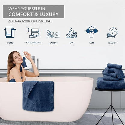 8 Piece Bathroom Towel Set Navy Blue |2 Oversized Large Bath Towels Sheet