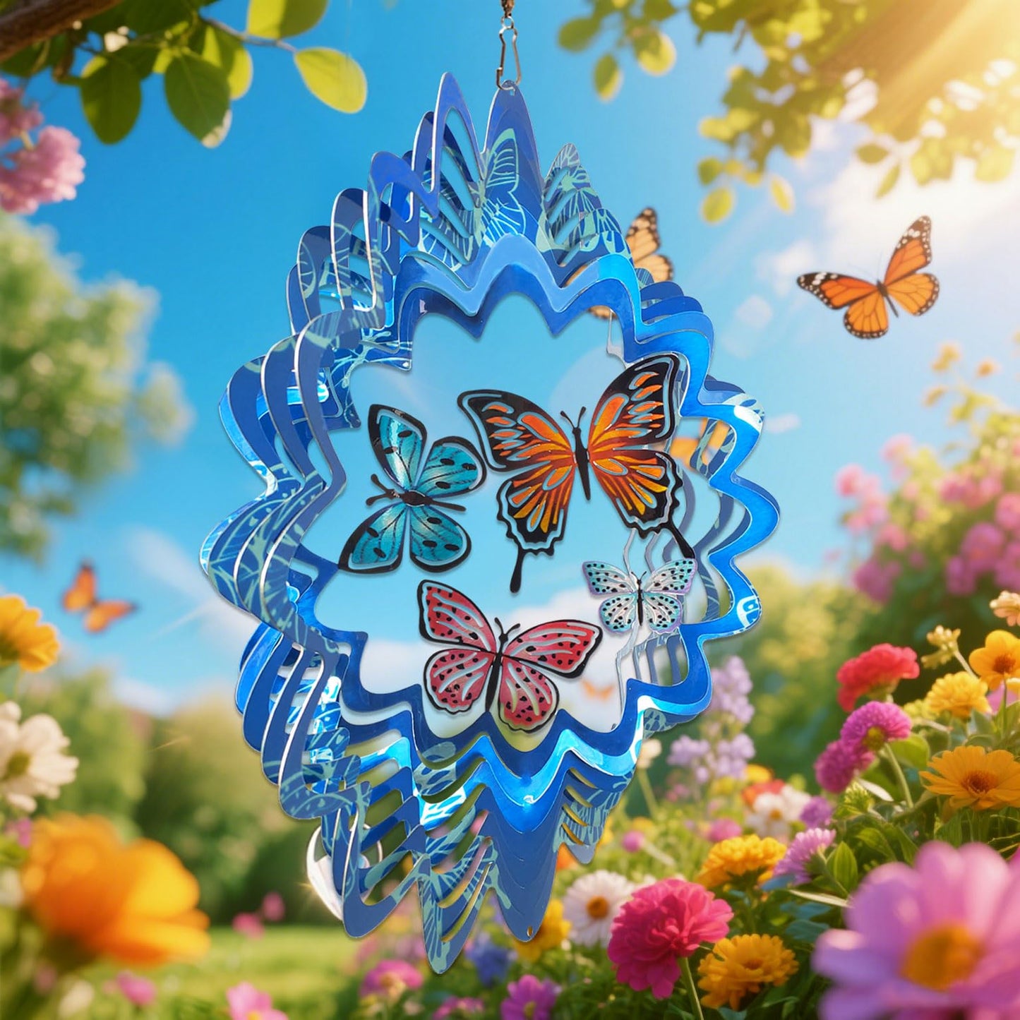 Eiryhope Butterfly Wind Spinner - 12inch Laser-Cut Stainless Steel Wind Spinners | 3D Kinetic Garden Decoration & Yard Art for Outdoor | Butterfly Gifts for Women, Mother, Wife, Grandma & Holidays