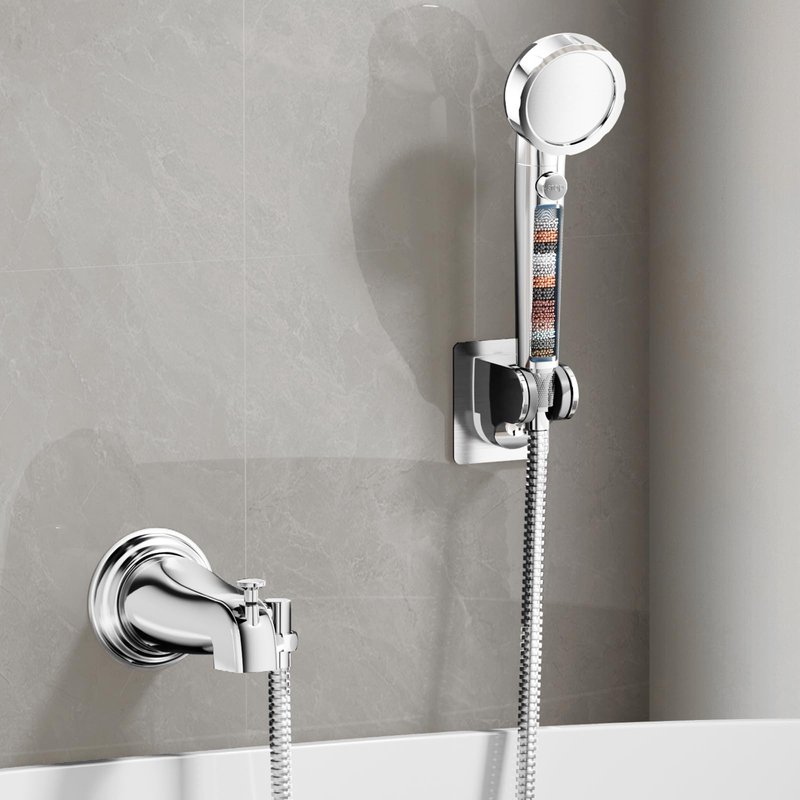 HEROBAI All Metal Bathtub Faucet Sprayer Attachment, Tub Spout with Diverter and Filtered Shower Head, Bathtub Hose Attachment for Tub Faucet, 3 Settings Hand Held Shower with On/Off Switch (Chrome)