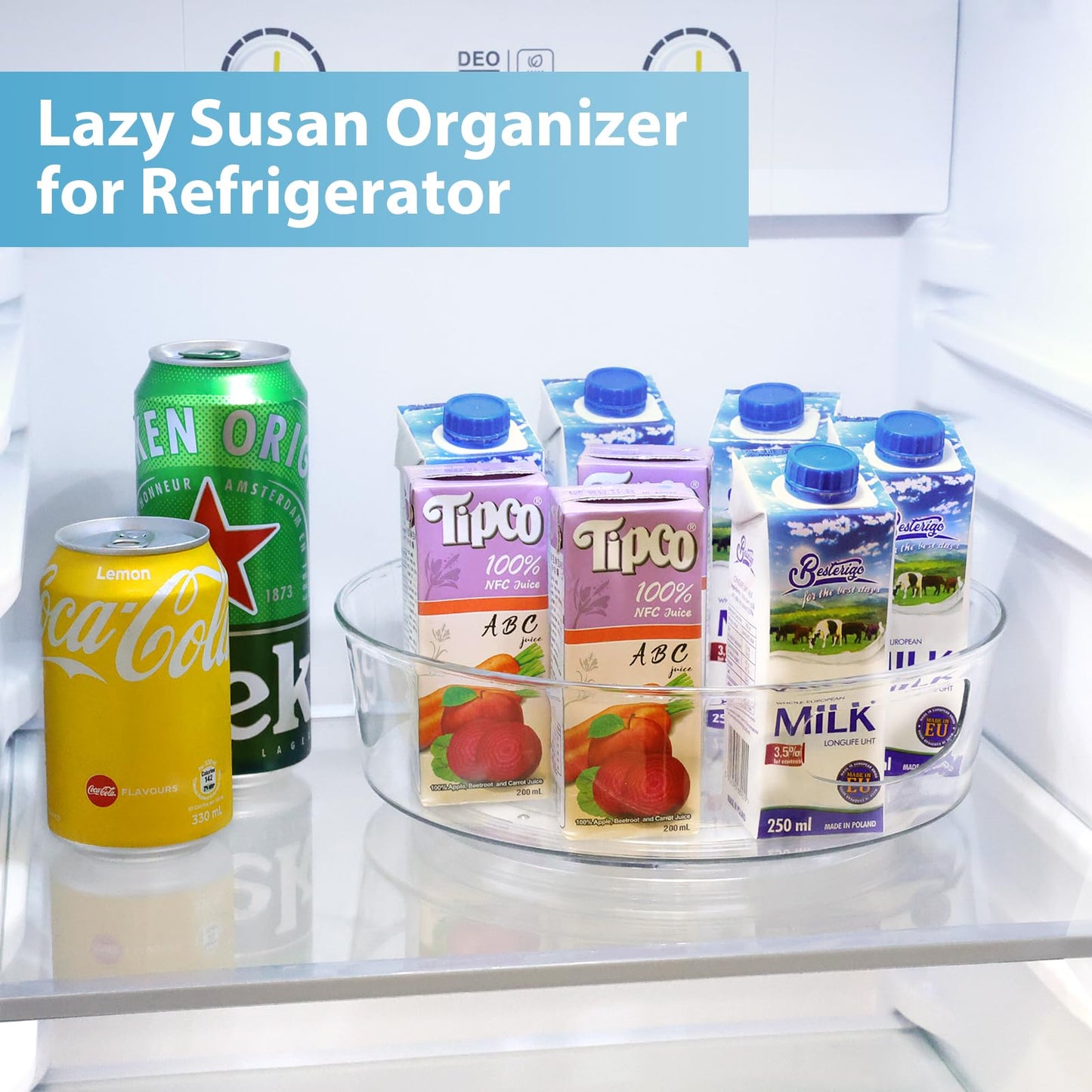 4 Pack Lazy Susan Organizer for Cabinet, Upgraded 11.5" Clear Turntable Organizer with Handles and Raised Edge, Rotating Lazy Susan Spice Storage for Kitchen, Pantry, Refrigerator, Bathroom, Table