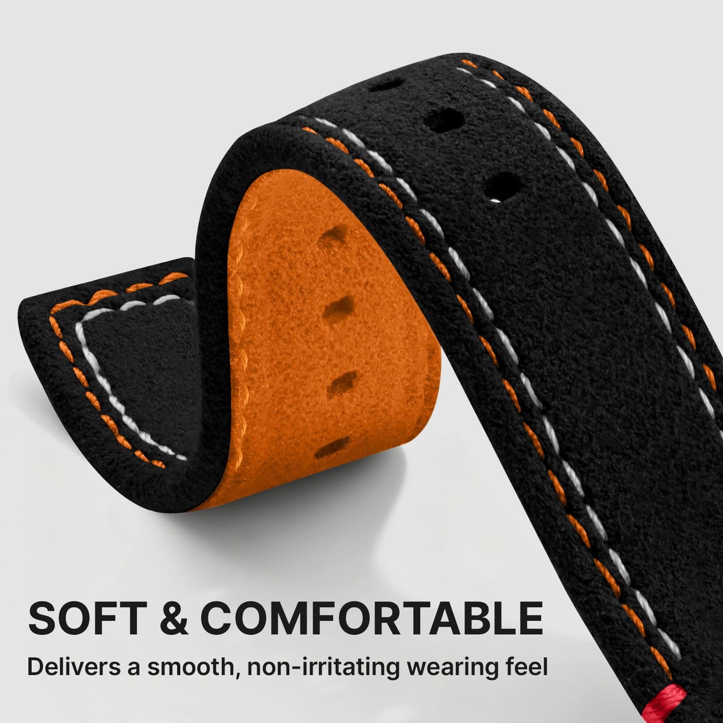 Bandletic Compatible with Apple Watch Ultra 3 2 1 Band 49mm for Men, Suede Leather Bands Breathable Replacement Strap for iWatch Series 11 10 (46mm), 9 8 7 (45mm), SE3 SE2 SE 6 5 4(44mm), Black/Orange