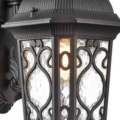 Outdoor Wall Light Fixture Black Exterior Wall Lantern 21" Waterproof Sconce Light Water Glass Shade for Porch Garage