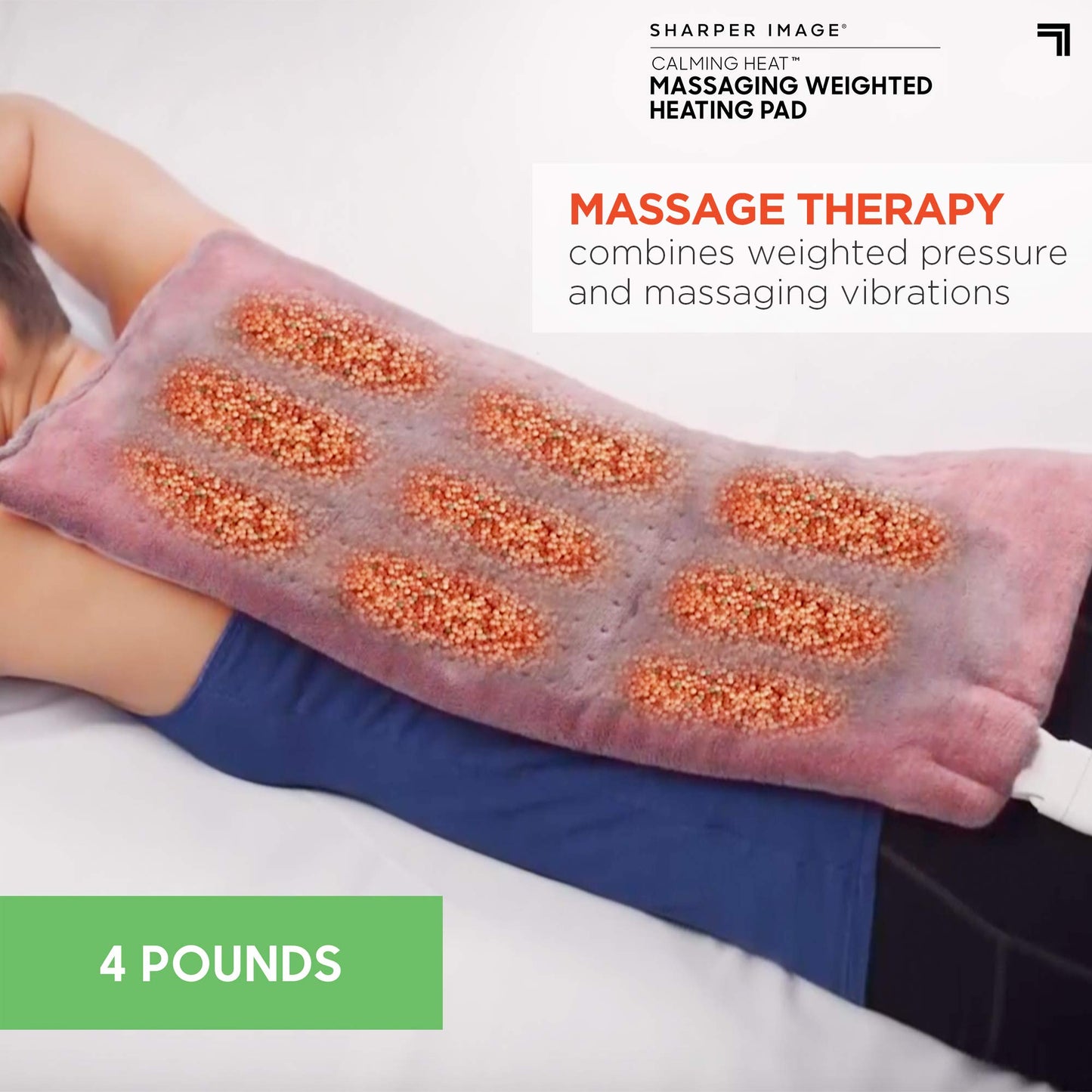 Calming Heat Massaging Weighted Heating Pad by Sharper Image- Electric Heating Pad with Massaging Vibrations, Auto-Off,12 Settings- 3 Heat, 9 Massage- 27 Relaxing Combinations, 12” x 24”, 4lbs