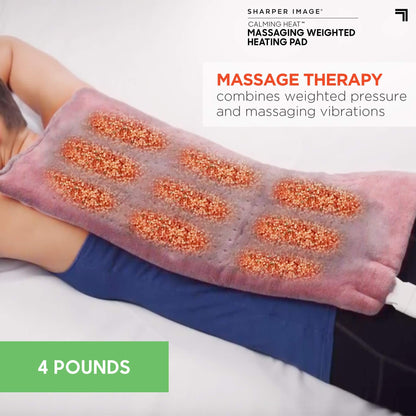 Calming Heat Massaging Weighted Heating Pad by Sharper Image- Electric Heating Pad with Massaging Vibrations, Auto-Off,12 Settings- 3 Heat, 9 Massage- 27 Relaxing Combinations, 12” x 24”, 4lbs