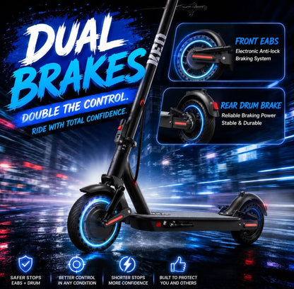 KEQ Electric Scooter Adults 10" Tires,22Mph 500W Motor 30 Miles Range Dual Suspension Shock Absorption Dual Braking System Portable & Foldable E Scooter for Travel and Campus Use