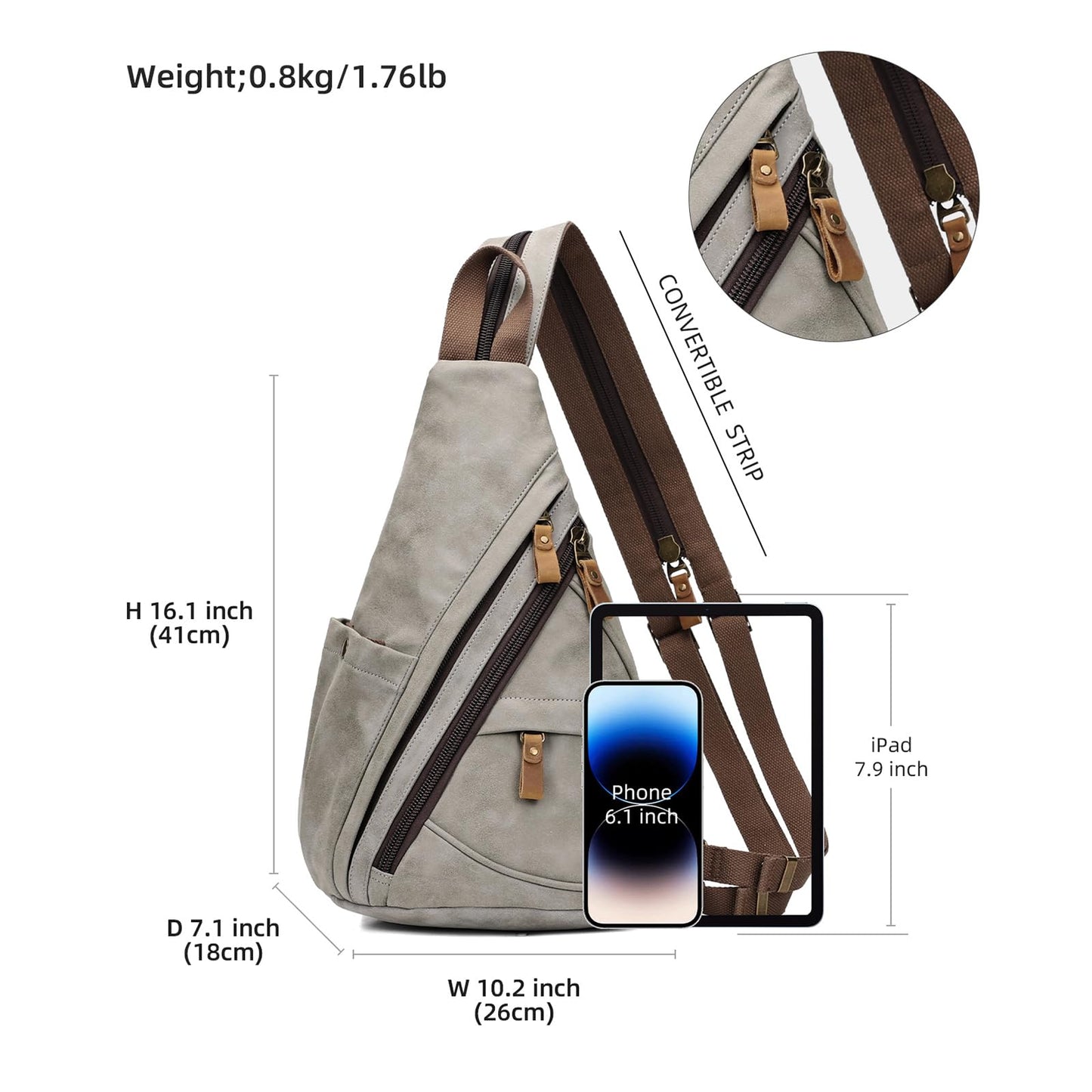 KL928 PU Leather Sling Bag - Small Crossbody Backpack Shoulder Casual Daypack Rucksack for Men Women(Leaden)