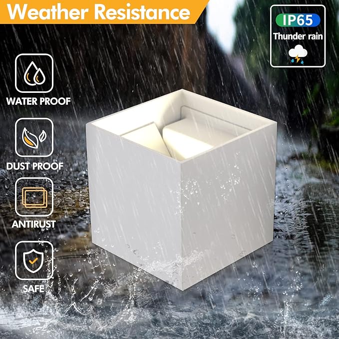 12W 4Pack Outdoor Wall Lights Exterior/Interior,LED White Outdoor Wall Sconces Light Fixtures Modern,IP65 Waterproof Square Aluminum Wall Lamps, Up and Down Lights 6500K Cold Lights