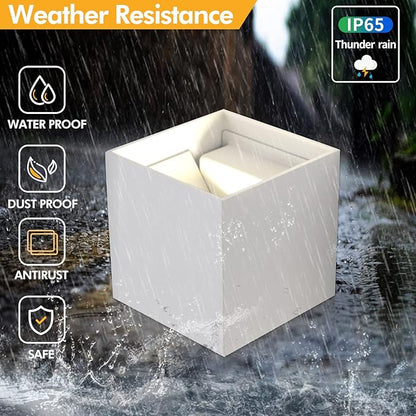 12W 4Pack Outdoor Wall Lights Exterior/Interior,LED White Outdoor Wall Sconces Light Fixtures Modern,IP65 Waterproof Square Aluminum Wall Lamps, Up and Down Lights 6500K Cold Lights