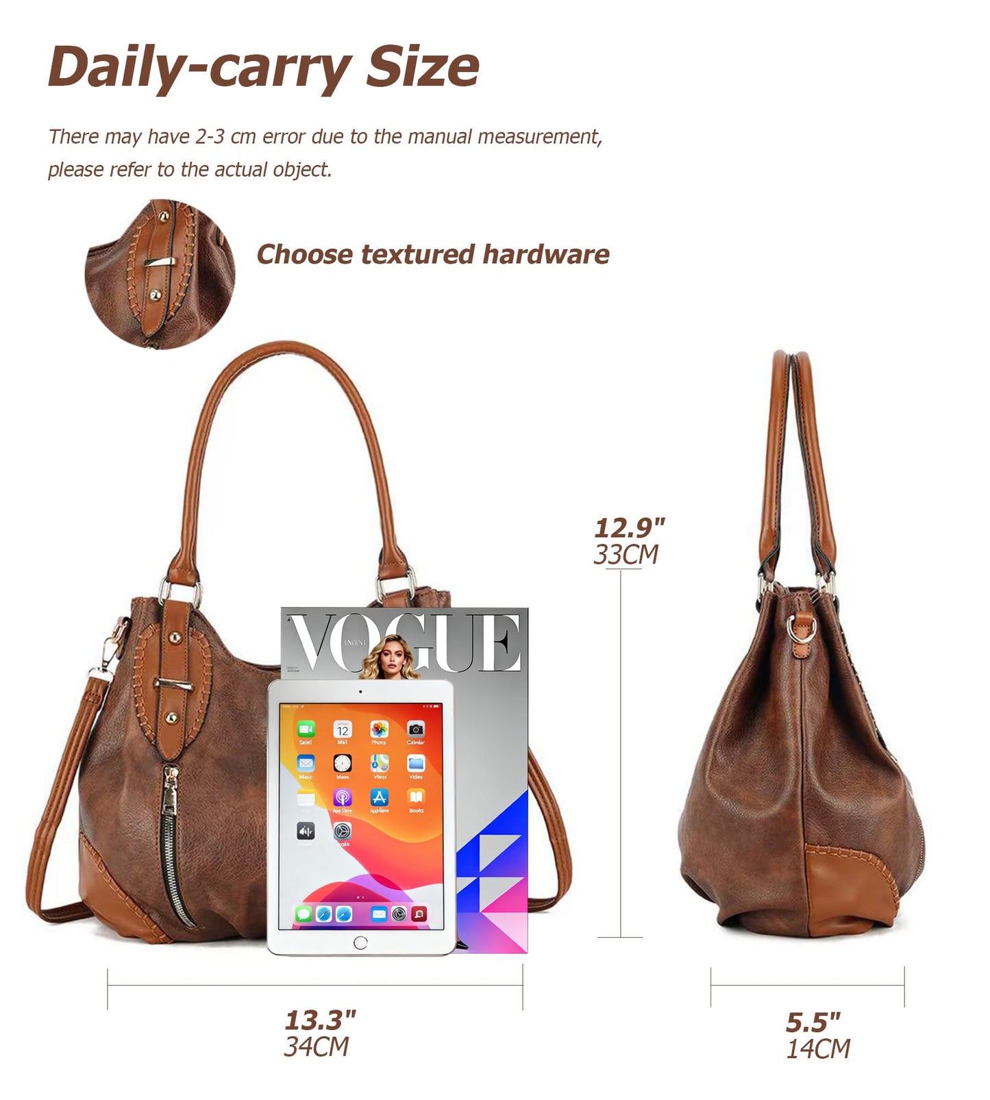 myfriday Vintage Large Leather Tote Handbags for Women, Soft Hobo Shoulder Bag Satchel Purse with Adjustable Strap