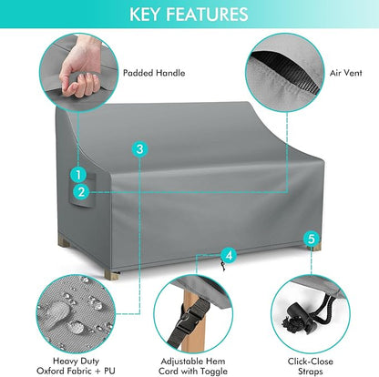 WLEAFJ Patio Sofa Cover Waterproof, Outdoor Loveseat Cover, Heavy Duty Deep Lounge Loveseat Cover, Large Lawn Patio Furniture Covers with Air Vent, 70’’ W x 38’’ D x 31’’ H, Grey