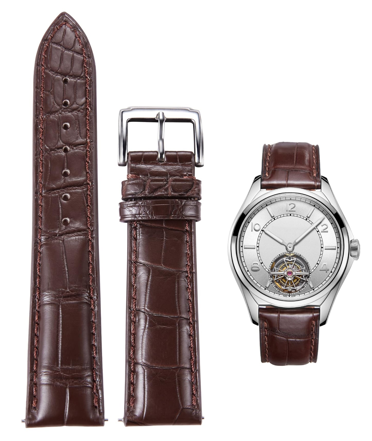 BINLUN Alligator Leather Watch Band Crocodile Grain Leather Watch Straps Quick Release Replacment Classic Vintage Genuine Leather Watch bands for Men Women 21mm Brown with Silver Buckle