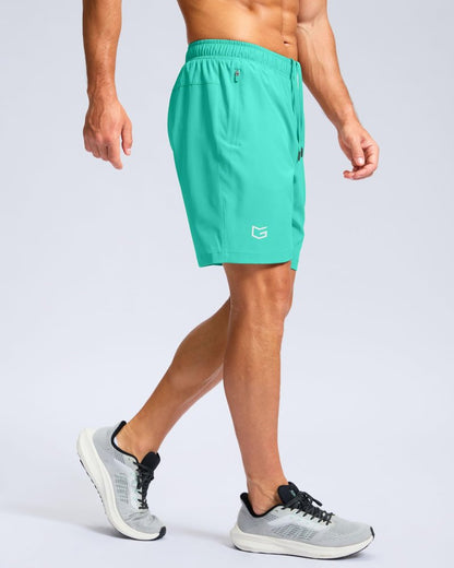 Men's Athletic Running Shorts with Zipper Pockets Quick Dry 7"/ 5"/ 9" Workout Gym Shorts for Basketball Hiking(Light Green,7XS)