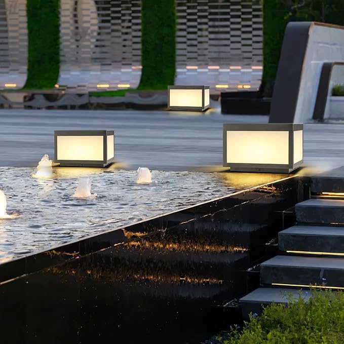 Outdoor Solar Post Light, Solar Column Lights, Pillar Lights LED Fence Deck Cap Lamp for Flat Surface Patio Garden Decoration, Modern Pillar Lamp with IP65 Waterproof Light Source（10"x10"）