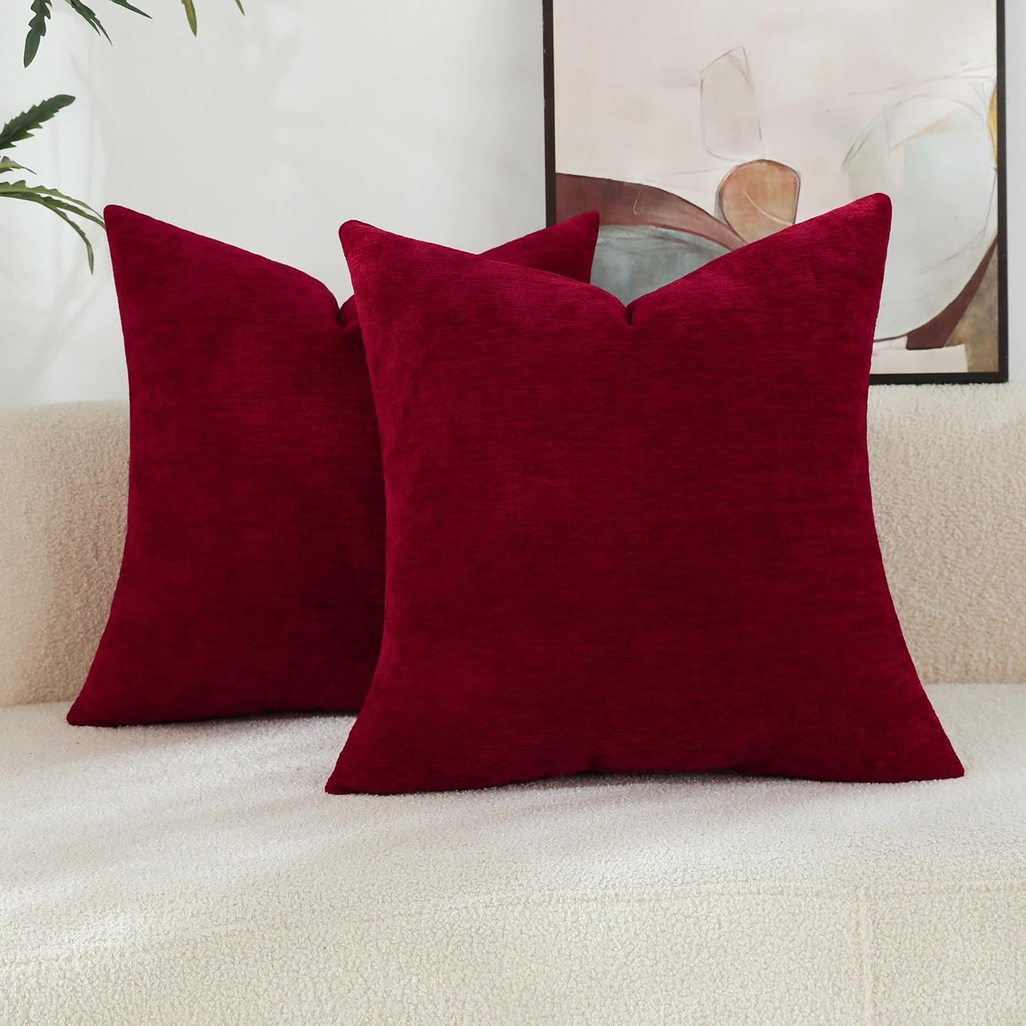 Qanatmz Santa Red Chenille Decorative Couch Throw Pillow Covers, Soft Cushion Cases for Home Livingroom Sofa Décor, Pack of 2, 18 x 18 Inches