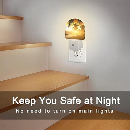 Tropical Ocean Beach Night Light, Palm Trees at Sunset Dusk to Dawn Night Light Plug in,0.5w Energy Saving Sleep Friendly NightLight for Kids Boys Girls Home Decor