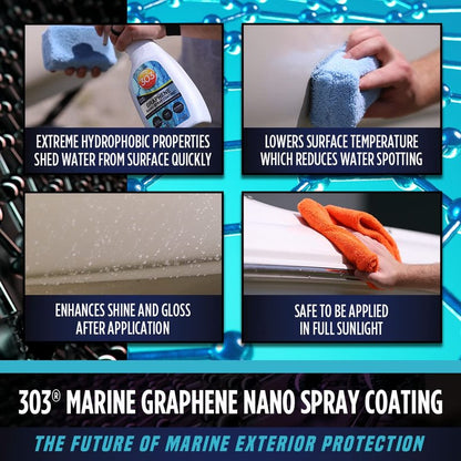 303 Products Marine Graphene Nano Spray Coating - Next Level Protection - Enhances Gloss and Depth - Reduces Water Spotting - UV Ray Protection- Safe to Use in the Sun - 32 fl. oz. (30251), White