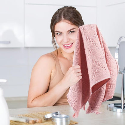 Boho Bathroom Decor Hand Towel 4 Pack 100% Turkish Cotton 14 x 30 Inch Boho