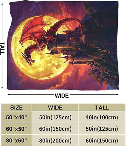 Dragon Blanket, Full Moon Throw Blankets, Dragons Space Fuzzy Plush Blanket Ultra Soft for Dragon Lover Gift Kids Teens Women Men Girls Boys Stuff Decor for Bedding Sofas Couch 50"X40"