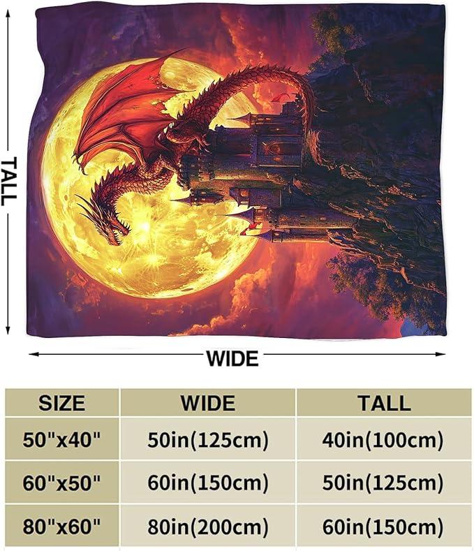 Dragon Blanket, Full Moon Throw Blankets, Dragons Space Fuzzy Plush Blanket Ultra Soft for Dragon Lover Gift Kids Teens Women Men Girls Boys Stuff Decor for Bedding Sofas Couch 60"X50"