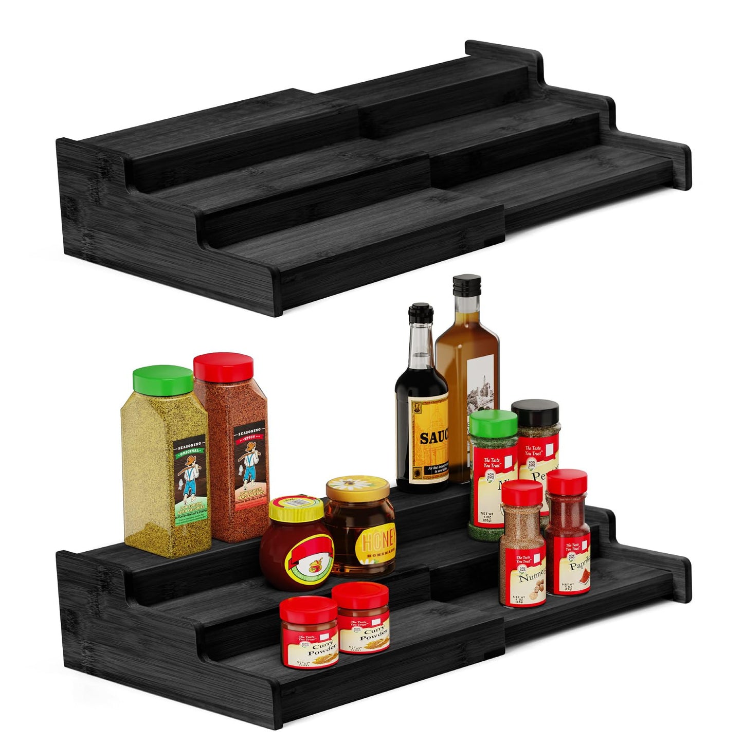 Spice Rack Organizer, 3 Tier Expandable Bamboo Spice Rack Organizer, Great for Kitchen Cabinet, Cupboard, Pantry and More-Bamboo