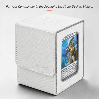 Venssu MTG Deck Box for Commander Display,Card Deck Box Fits 100 Double Sleeved Cards, TCG Card Storage Box (White and Grey, 1 window)