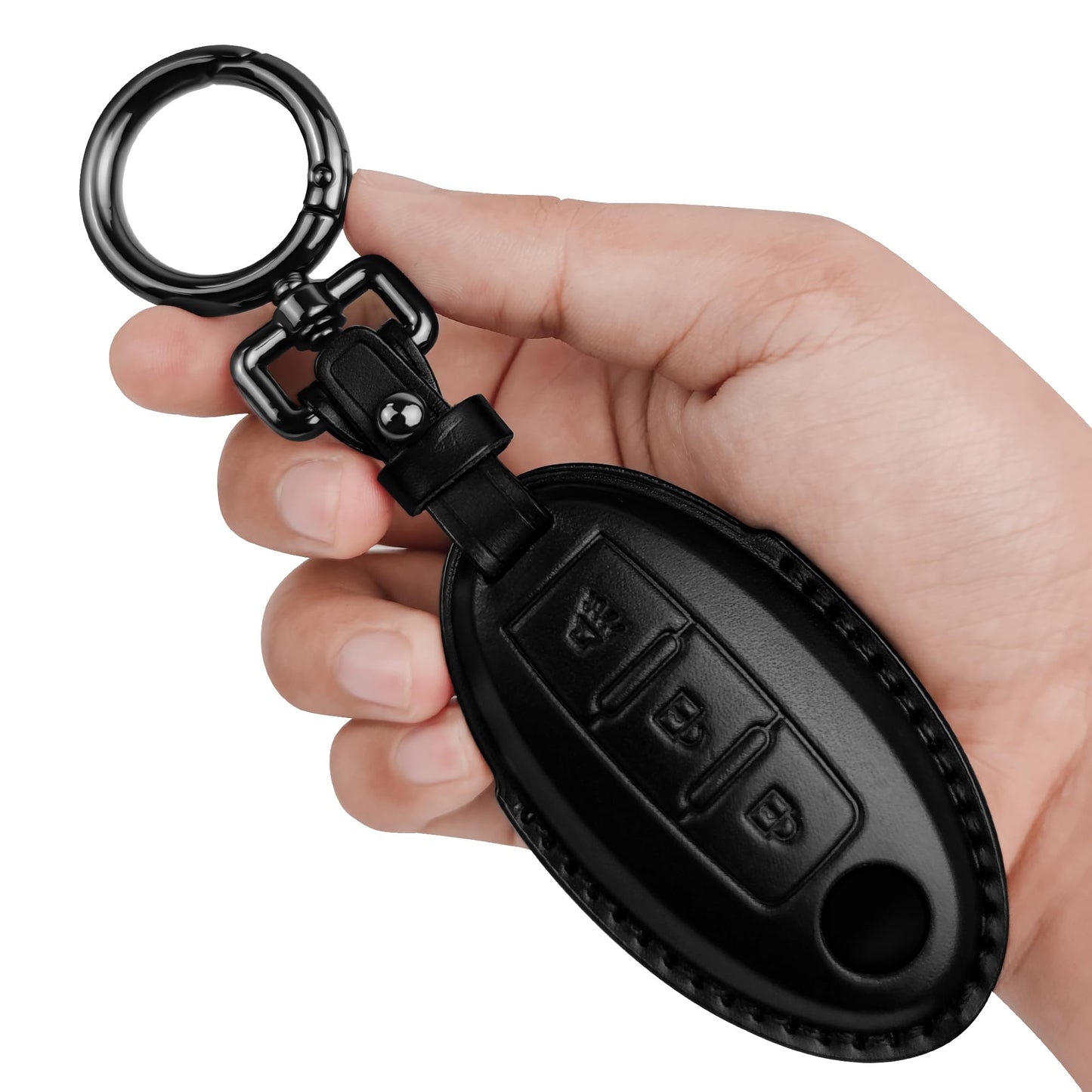 Tukellen Compatible with Nissan Key Fob Cover Handmade Genuine Leather Case for Altima Pathfinder Armada Murano Maxima Rogue Infinity Smart Remote 3 Buttons Key-Black
