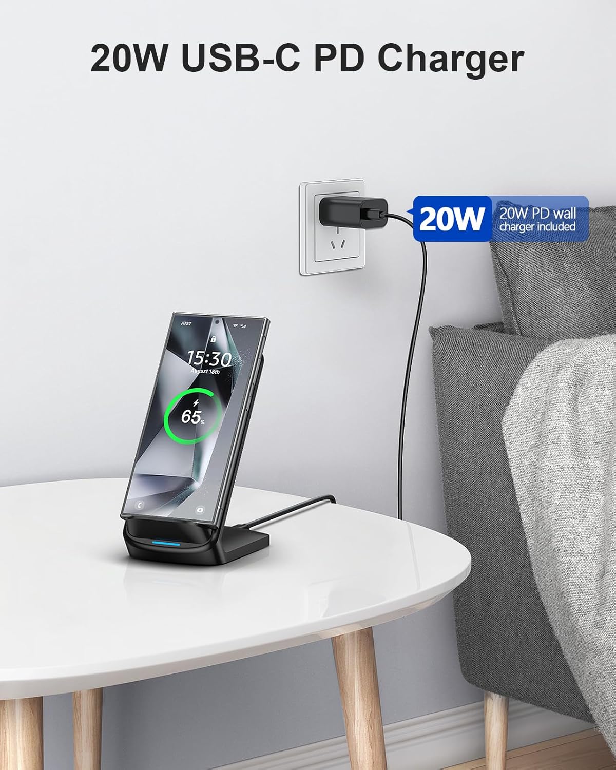 NANAMI Fast Wireless Charger, Qi Certified Wireless Charging Stand with PD20W Adapter USB Charger for iPhone 17/17 Air/17 Pro/17 Pro Max/16/15/14/13,10W for Samsung Galaxy S25/S24/S23/S22/S21/Note 20