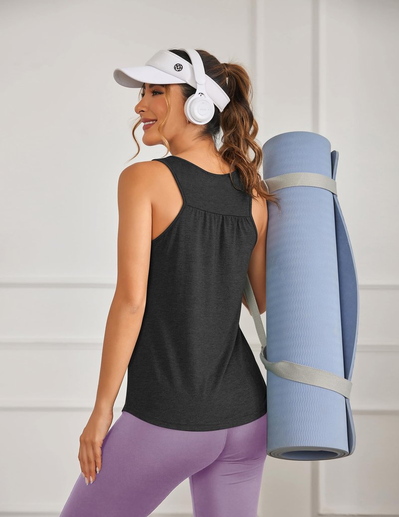 PINSPARK Women's Sleeveless Workout Tops Lightweight Active Yoga Muscle Shirts Racerback Athletic Running Tank Tops,Black L