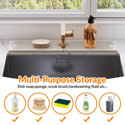 23.6 Inch Stone Faucet Mat for Kitchen Sink Splash Guard, Diatomite Sink Protectors for Kitchen Sinks Behind Faucet, Quick Dry Water Absorbing Stone Tray , Drip Catcher (White, 23.6" x 3.9")