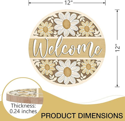 Deroro Welcome Spring Summer Daisy Flower Front Door Sign, Yellow Floral Farmhouse Wood Door Hanger Outdoor Outside Porch Decor, Rustic Seasonal Wooden Wreath Indoor Wall Hanging Decoration