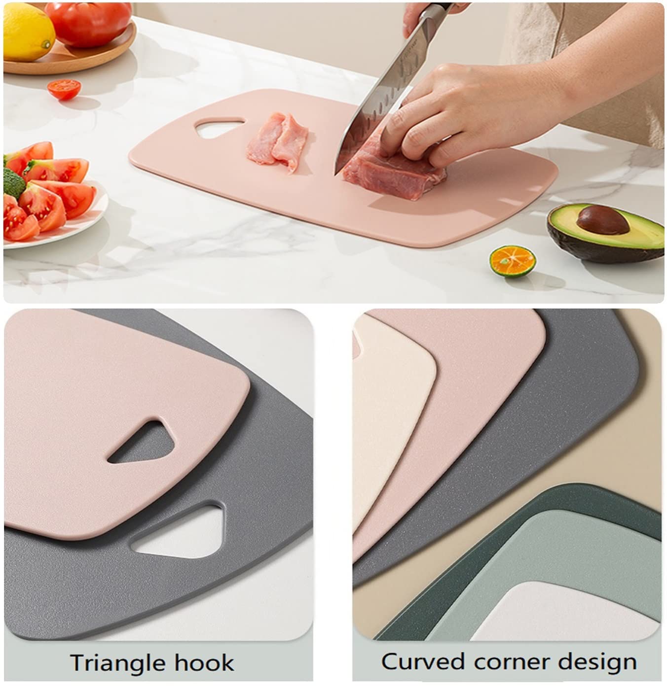 Cutting Boards for Kitchen,Plastic Cutting Board Set of 3, Thick Chopping Boards for Meat, Veggies, Fruits, with Easy Grip Handle,Dishwasher Safe (Pink, 3Pcs)