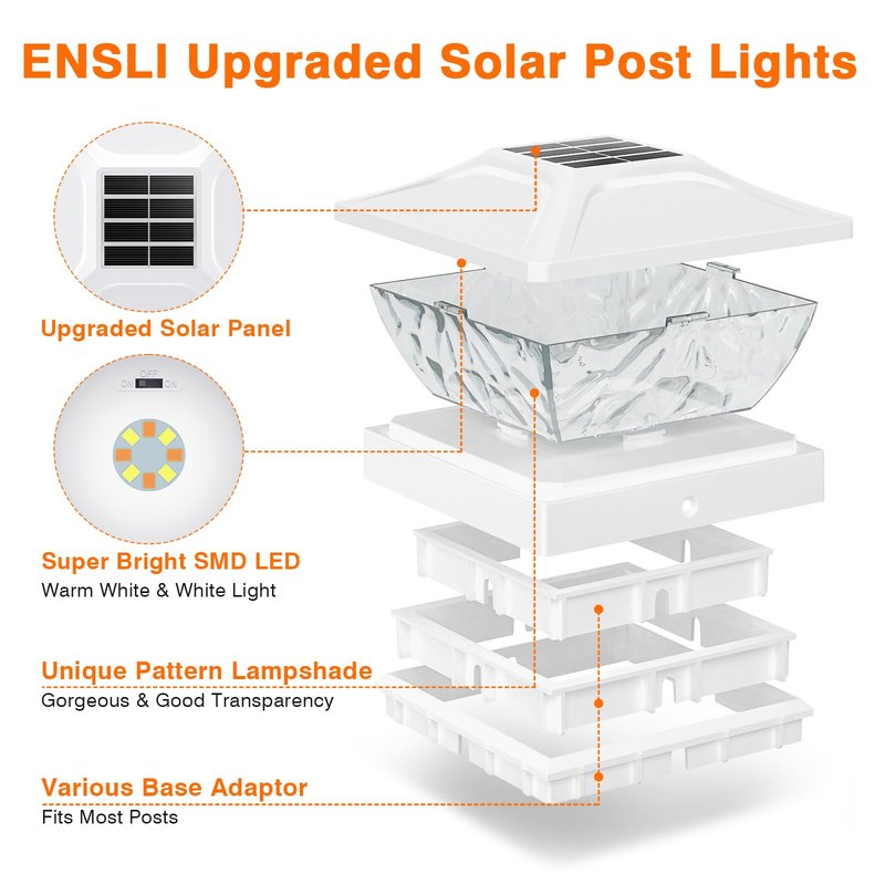 ENSLI 12 Pack Solar Post Cap Lights, 2 Modes Bright Solar Post Lights Outdoor Waterproof, Outdoor Post Lights Solar Powered Deck Lights for 4x4 4.5x4.5 5x5 Posts for Garden Decor