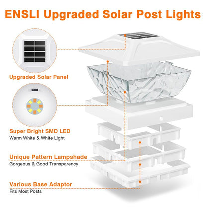 ENSLI 12 Pack Solar Post Cap Lights, 2 Modes Bright Solar Post Lights Outdoor Waterproof, Outdoor Post Lights Solar Powered Deck Lights for 4x4 4.5x4.5 5x5 Posts for Garden Decor
