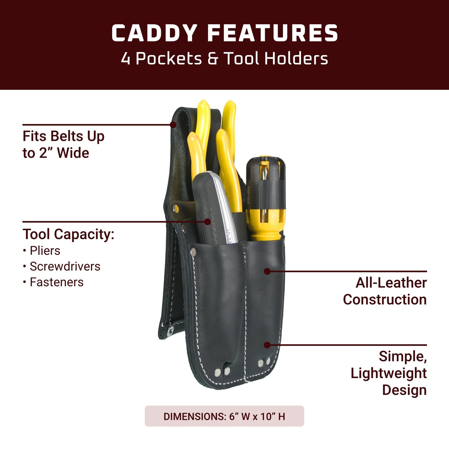 Occidental Leather Pocket Caddy - Black - 4 Pockets & Tool Holders - Belt Compatibility Up to 2" Wide - Lightweight - Made in USA
