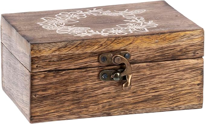 Ganz Decorative Rectangular Hinged Keepsake Box 3 x 6 Inch Wood Floral Bee Wreath